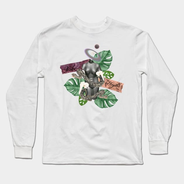 Vibe high Greek  stone and nature with snakes and trippy flower 2 matte gray Long Sleeve T-Shirt by VantaTheArtist